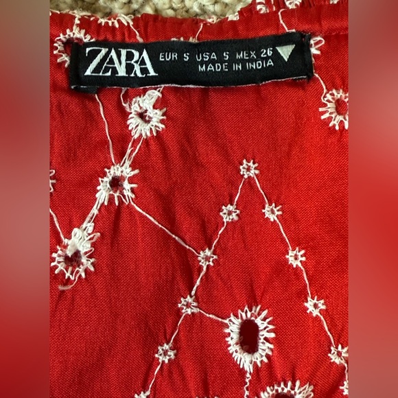 Zara red openwork embroidered ruffle blouse top S - Picture 7 of 8